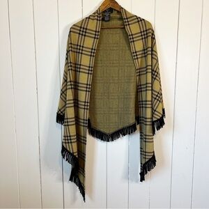 Lennie for Nina Leonard Off Yellow Plaid with Fringe Shawl. Size OS.